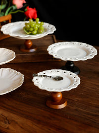 European Embossed Wooden Fruit Plate with High Stand for Afternoon Tea Desserts and Snacks