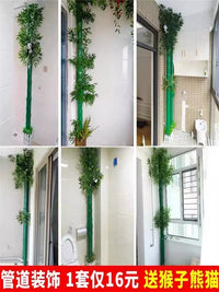 Artificial Bamboo Pipe Cover with Decorative Vines and Faux Plants for Indoor/Outdoor Decor