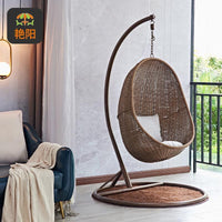 Indoor Rattan Swing Chair with Stand, Single Person Hanging Basket Chair for Balcony, Bedroom, or Patio