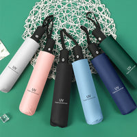 Automatic UV Protection Black Glue Sun Umbrella for Rain and Shine, Foldable with Windproof Fiberglass Ribs