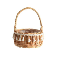 European Style Woven Bamboo Flower Basket with Handle for Floral Arrangements and Storage