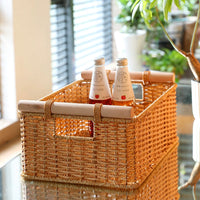 Kens Vintage Woven Rattan Storage Basket with Handles for Snacks, Sundries, and Cabinet Organization