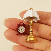 Dollhouse Miniature French Style Table Lamp & Alarm Clock Set for OB11 Scenes