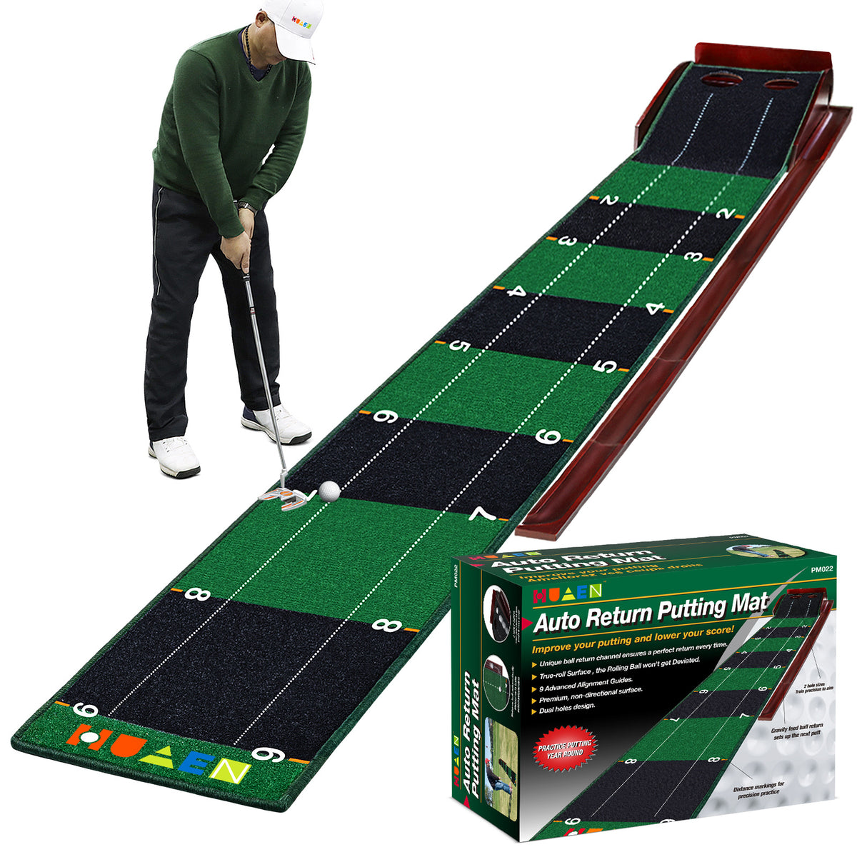 Golf Putting Green Mat Indoor Outdoor Practice Training Aid with Alignment Marks
