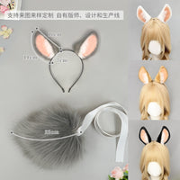 Plush Lolita Sweet Rabbit Ear Headband and Tail Set for Halloween Cosplay