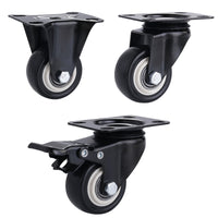 Industrial Caster Wheels with Brake, 1.5-2 inch, Black Diamond Series, Flat Base, Swivel & Directional Options