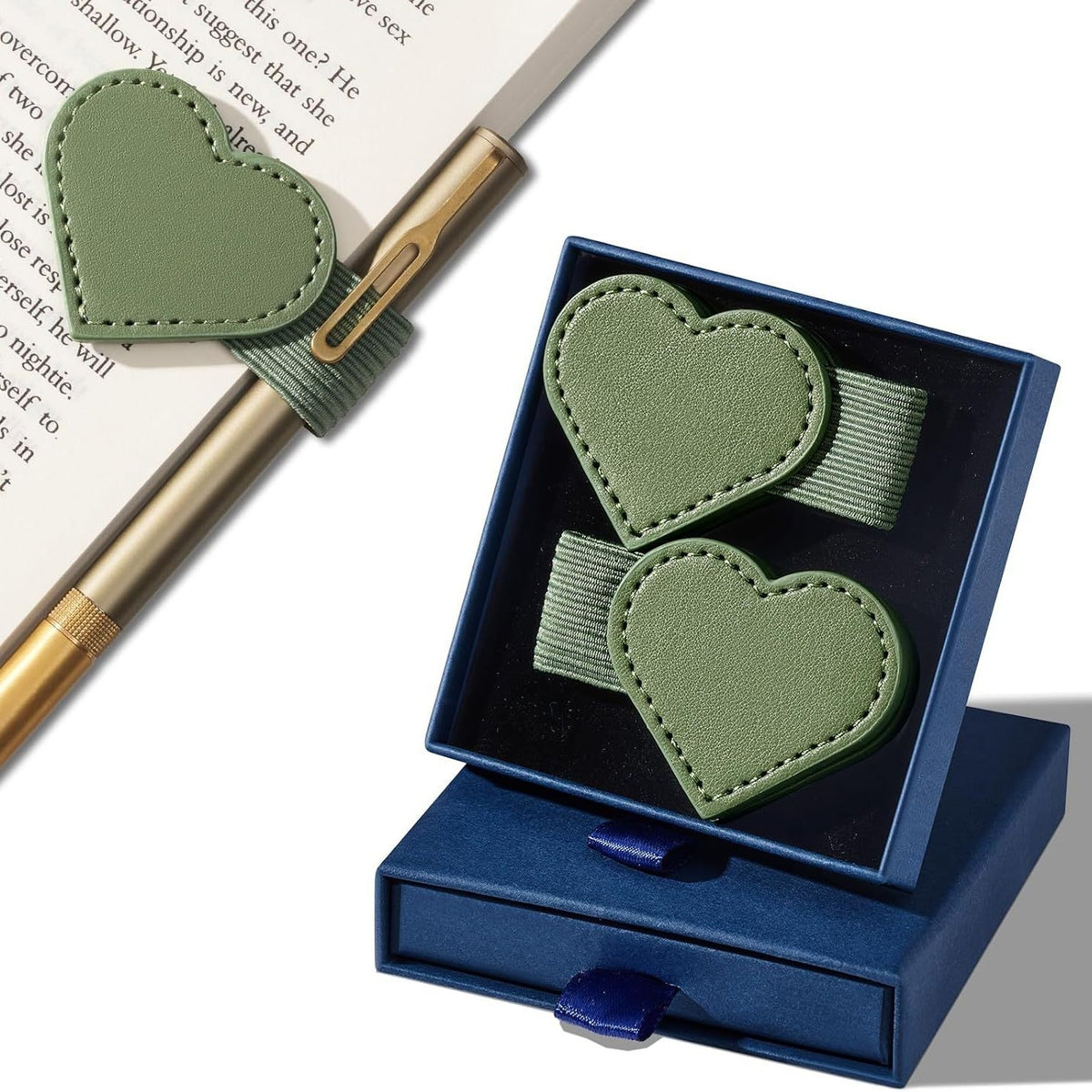 Magnetic Heart Bookmark with Pen Holder - Multifunctional Leather Clip for Books and Planners
