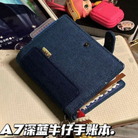 A7 Deep Sea Blue Denim Notebook Planner with Loose-Leaf Pages and Card Holder