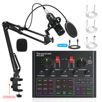 Professional Live Streaming Sound Card Kit with Condenser Microphone and Stand for DJ KTV Voice Changing Noise Reduction