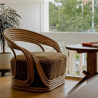 Rattan Woven Armchair for Balcony, Single Sofa Chair for Hotel & Home, Japanese Style Rattan Lounge Chair