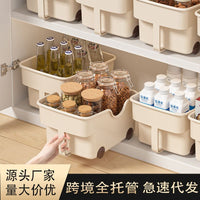 Kitchen Storage Box with Wheels and Handle for Spices, Toys, and Sundries, Cabinet Pot Lid Organizer