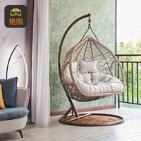 Indoor Rattan Swing Chair with Stand, Single Person Hanging Basket Chair for Balcony, Bedroom, or Patio