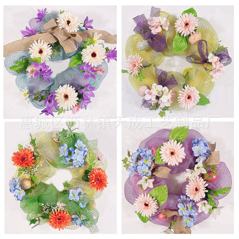 Spring Floral Wreath for Home Decor, Artificial Flower Wall Hanging Ornament