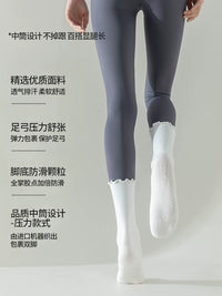 GBAF Lace Non-Slip Yoga Pilates Socks for Women, Mid-Calf Pure Cotton Fitness Socks