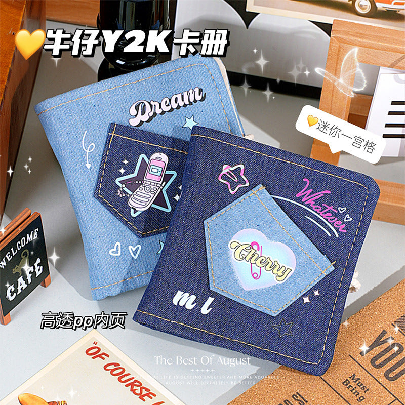 Y2K Denim Mini Photo Album for Kpop Photocards, Portable Retro Aesthetic Photocard Holder