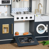 Wooden Play Kitchen Set for Toddlers with Refrigerator and Stove