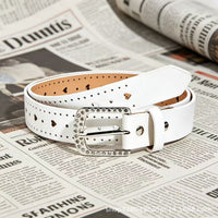 Women's Heart-Perforated Punk Style Belt with Diamond Buckle