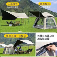 Automatic Pop-Up Hexagonal Camping Tent with Sunshade Tarp, Portable 2-in-1 Outdoor Shelter