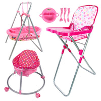 Doll High Chair and Rocker Playset with Baby Doll for Kids