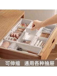Japanese Style Expandable Drawer Organizer for Desk, Snacks, Toys, Cosmetics, Kitchen Cabinets