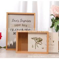 Creative Wooden Photo Frame with Acrylic Panel and Piggy Bank Function for Desktop Display