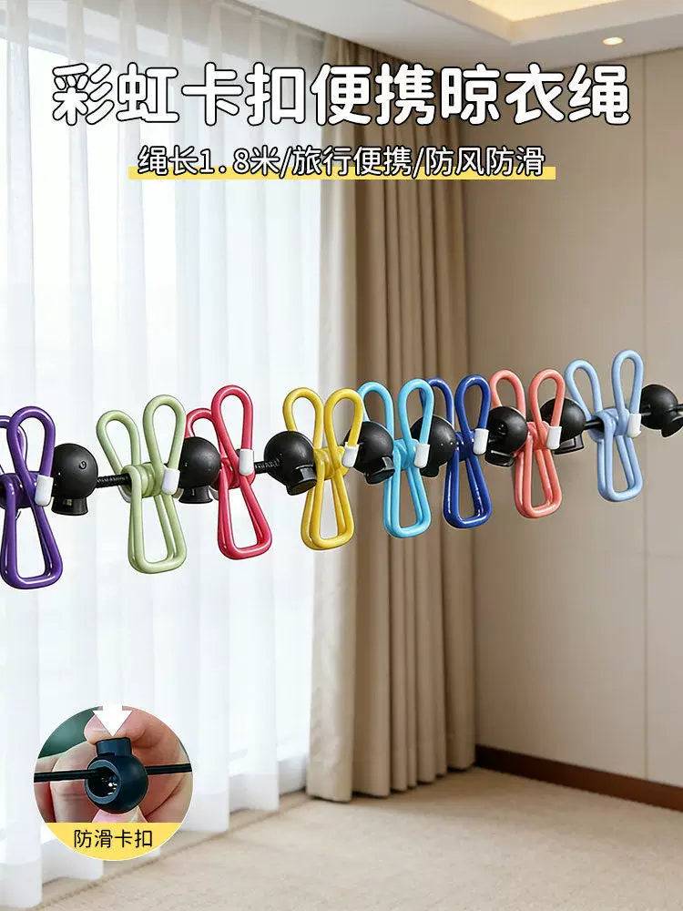 Portable Travel Clothesline with 12 Clips, Retractable Laundry Drying Rope for Indoor Outdoor Use