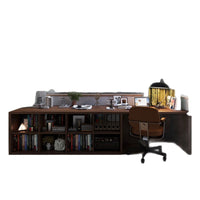 Solid Wood Corner Desk with Integrated Bookshelf for Home Office