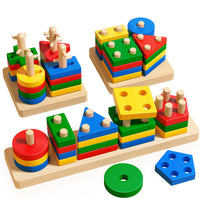 Montessori Geometric Stacking Columns Educational Toy for Toddlers 1-3 Years Old