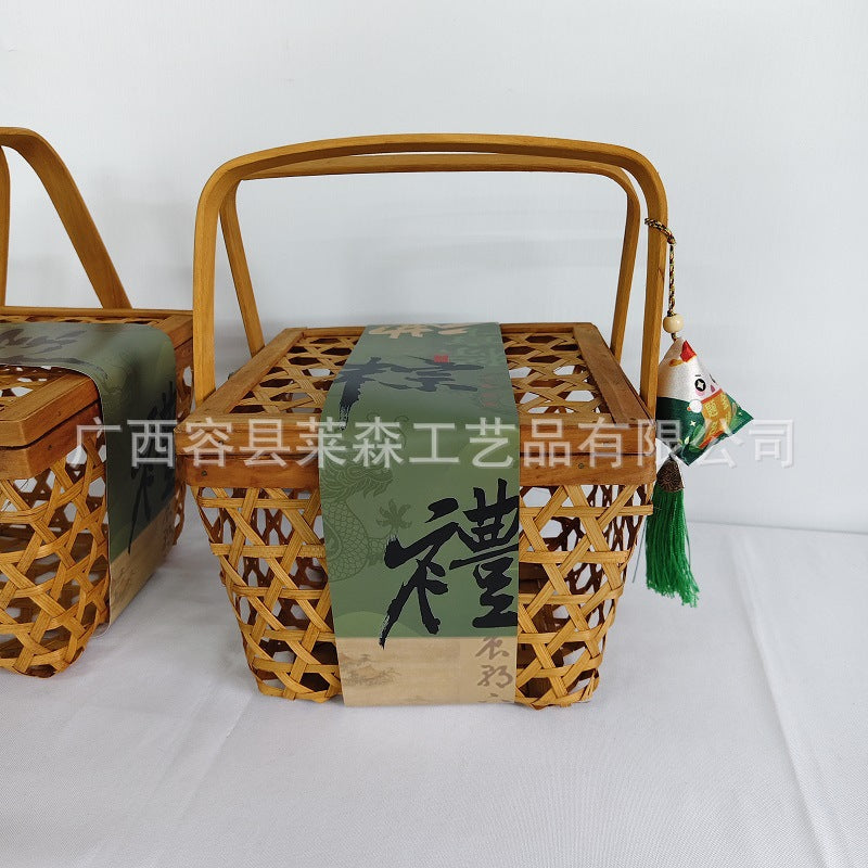 Handwoven Bamboo Gift Basket for Festivals and Storage