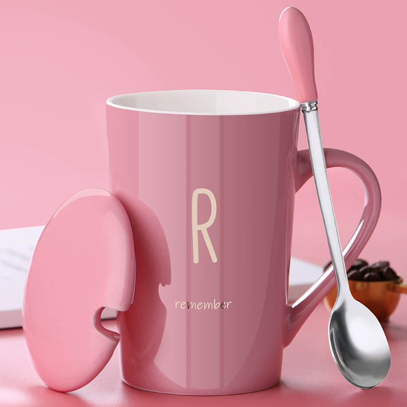 Creative Ceramic Mug with Lid and Spoon for Coffee, Milk, and Tea
