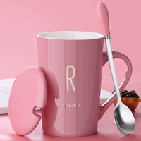 Creative Ceramic Mug with Lid and Spoon for Coffee, Milk, and Tea