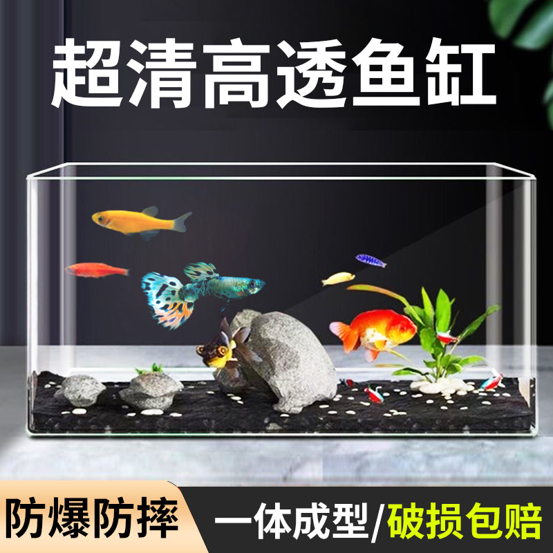 Rectangular Acrylic Fish Tank with Lid - Clear, Seamless Design for Home Living Room