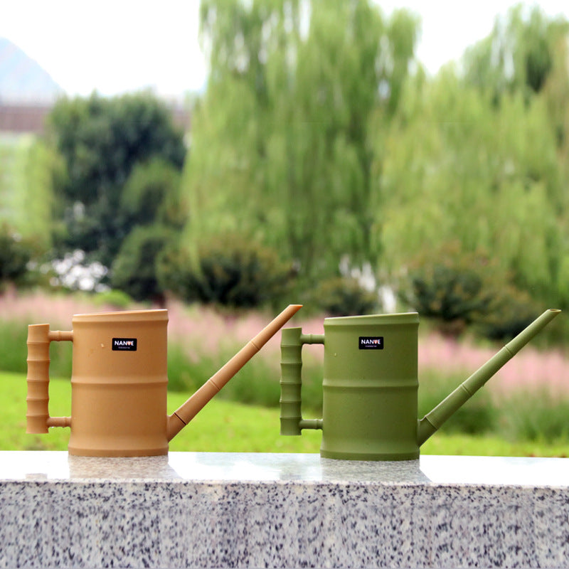Long Spout Watering Can for Indoor Outdoor Plants, Bamboo Style Plastic Watering Pot for Garden Home Office