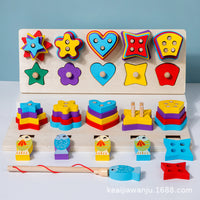 Wooden Geometric Shape Stacking Toy for Toddlers, Montessori Educational Sorting & Matching Puzzle, 5-Column Cognitive Learning Block Set