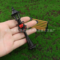 Miniature Dollhouse Park Bench and Street Lamp Christmas Ornament Set