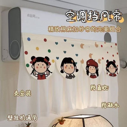 Air Conditioner Draft Shield Curtain with Cartoon Design, Anti-Direct Blow Soft Wind Dustproof Cover