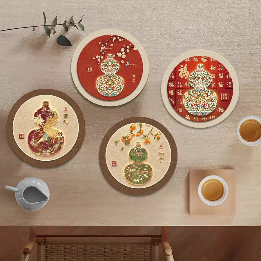 Absorbent Gourd Pattern Dish Drying Mat Heat Resistant Non-Slip Round Table Mat