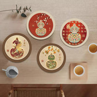 Absorbent Gourd Pattern Dish Drying Mat Heat Resistant Non-Slip Round Table Mat