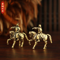 Brass Genghis Khan Miniature Figurine on Horseback for Micro Landscape Decor