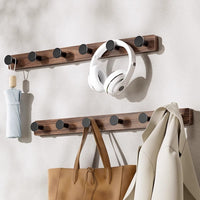 Walnut Wood Wall Mounted Coat Rack with Mushroom Head Hooks, No-Drill Entryway Organizer for Clothes and Hats