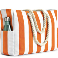 Striped Quick-Dry Beach Tote Bag with Storage Pouch