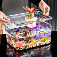 Large Transparent PET Fish Tank for Desktop & Home, Small Turtle & Goldfish Aquarium with Landscaping Options