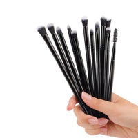 12-Piece Soft Nylon Eyeshadow Brush Set with Wooden Handles for Blending and Eye Makeup