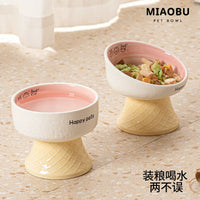 MIAOBU Elevated Ceramic Pet Bowl for Cats and Small Dogs, Tilted Food and Water Dish