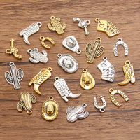 Western Cowboy Charm Alloy Pendants for DIY Jewelry Making - Boots, Cactus, Hat, Gun Designs