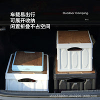 Foldable Outdoor Camping Storage Box with Wooden Lid, Picnic Table, Car Trunk Organizer, Home Storage Bin