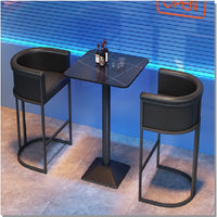 American Style Bar Table and Stool Set with Rock Slab Top for Pub Bistro Cafe
