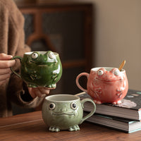 Creative Frog Ceramic Coffee Mug with Spoon, 280ml Novelty Animal Design Tea Cup for Office and Home