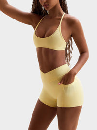 High Elastic Halter Sports Bra & Yoga Shorts Set with Criss-Cross Waist
