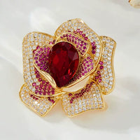 Luxury Camellia Brooch for Women, Elegant Zircon Embellished Pin for Suits and Dresses